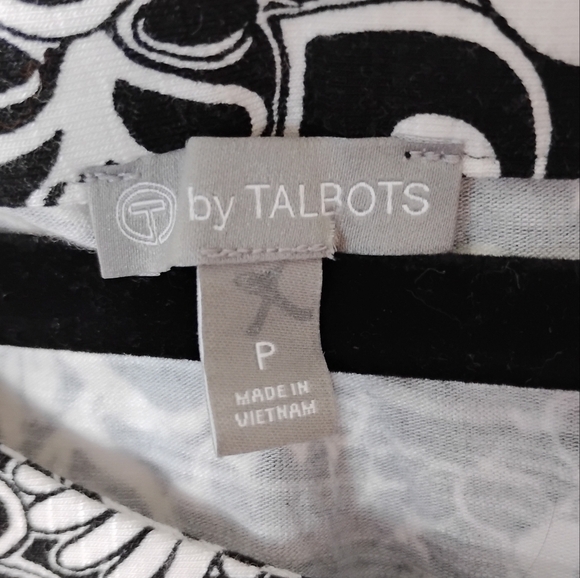 T by Talbots Blouson Knit Dress Petite Black/White Elastic Waist Travel Friendly - Picture 5 of 6